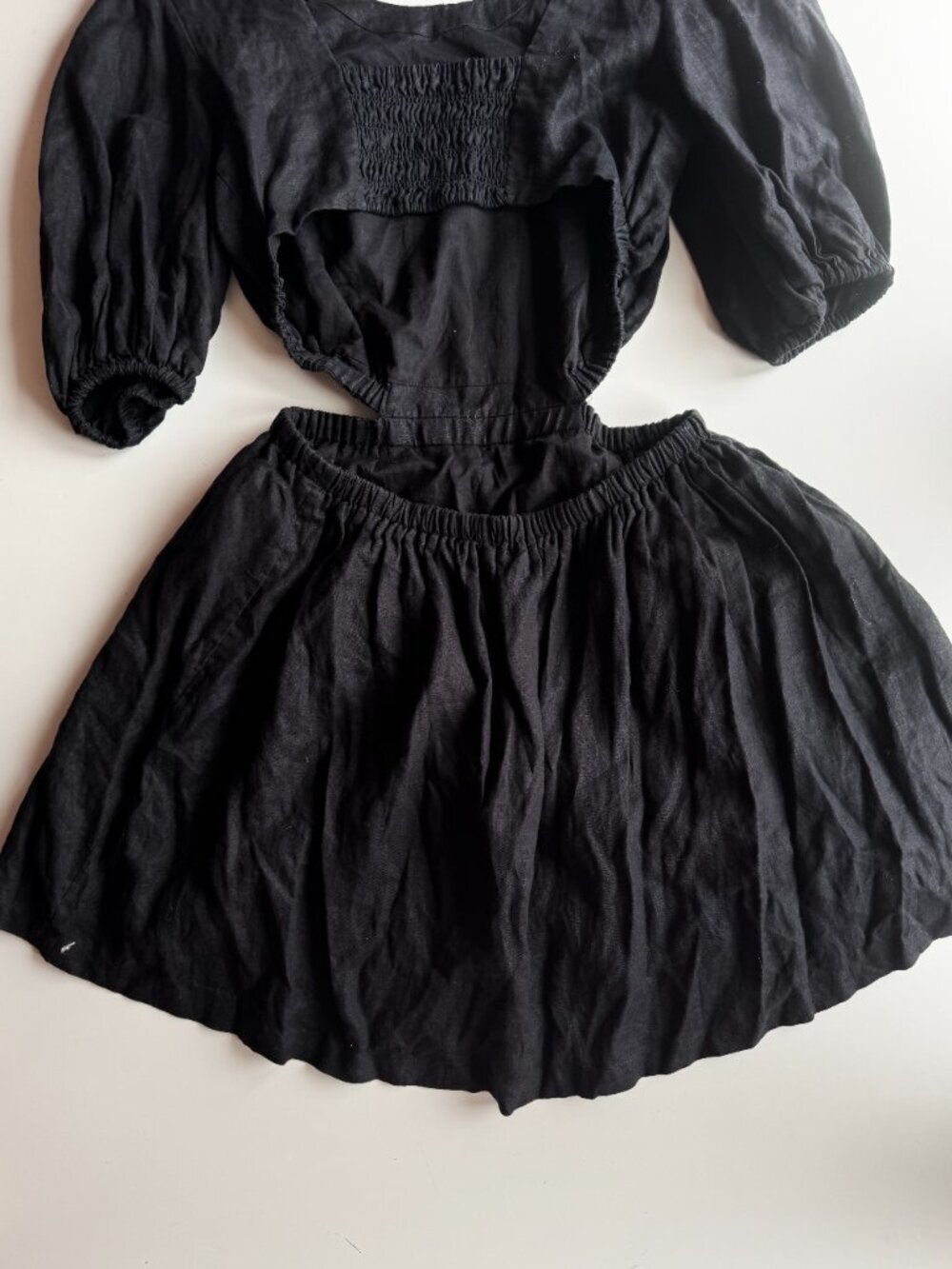 ALLSAINTS Colette Black 100% Linen Cut Out Fit & Flare Mini Dress, Size 10 - Picture 11 of 13